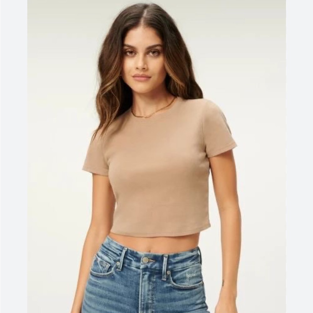 Zara Beige Short Sleeve Crop Top